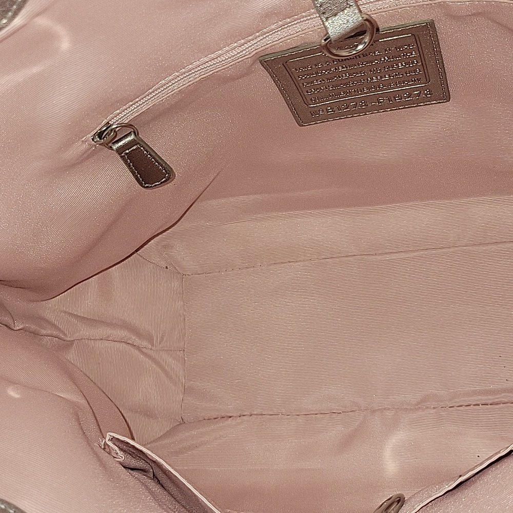 Coach Canvas Tote with Pink Stripe and Seashell Motif Tote Shoulder Bag F19273 - Picture 12 of 16